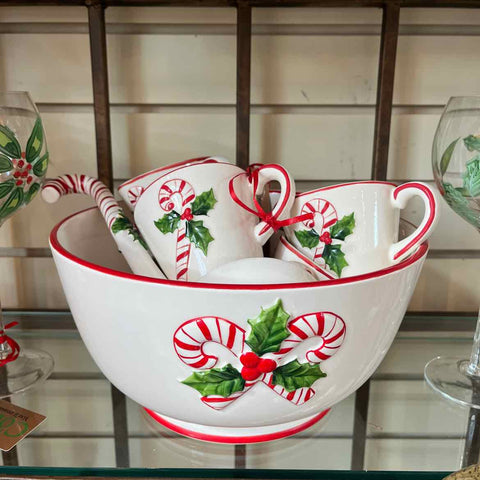 Punch Bowl With Eight Cups And Ladle