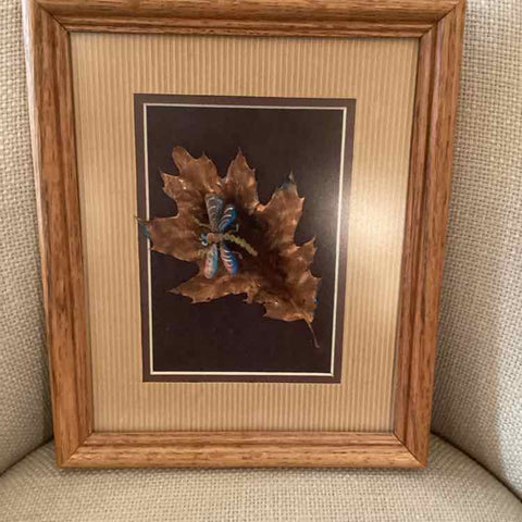 Framed Copper Oak Leaf & Dragonfly