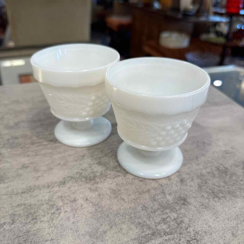 Milk Glass Pair of  Sherbet Goblets/Grape Pattern