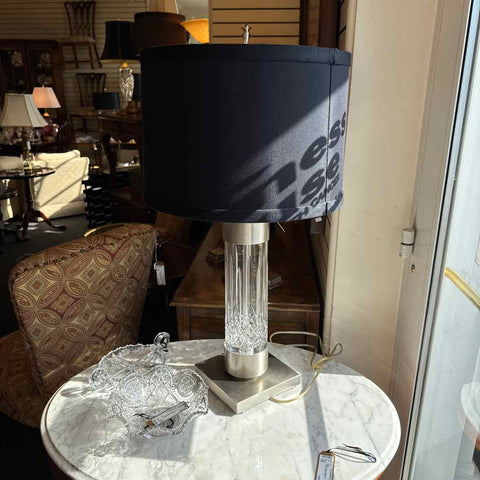 Silver Based Crystal Lamp w/Blk Shade