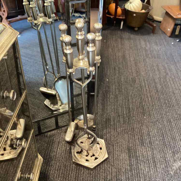 5 Piece Silver Metal Fireplace Tools