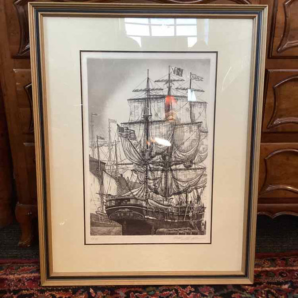 Alan Jay Gaines Etching of Sailing Ship