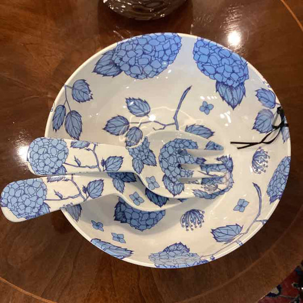 Blue Sur La Table Salad Bowl And Utensils