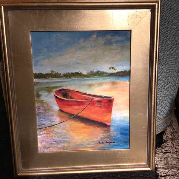 Nina Meixner" Red Boat on the Wate"r Oil Painting