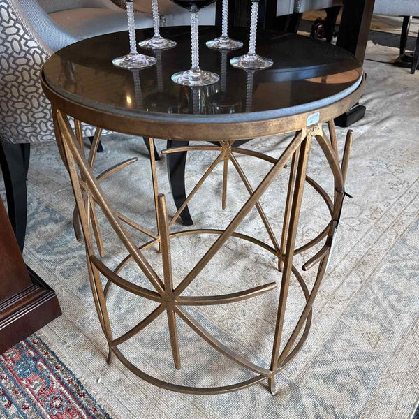 Antique Gold Leaf Wrought Iron And Granite Side Table