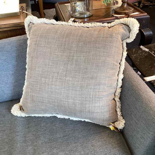 Taupe Pillow With Fringe/Down
