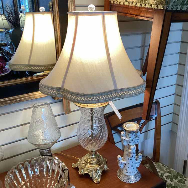 Pair of Cut Glass Lamps with Cream Shades
