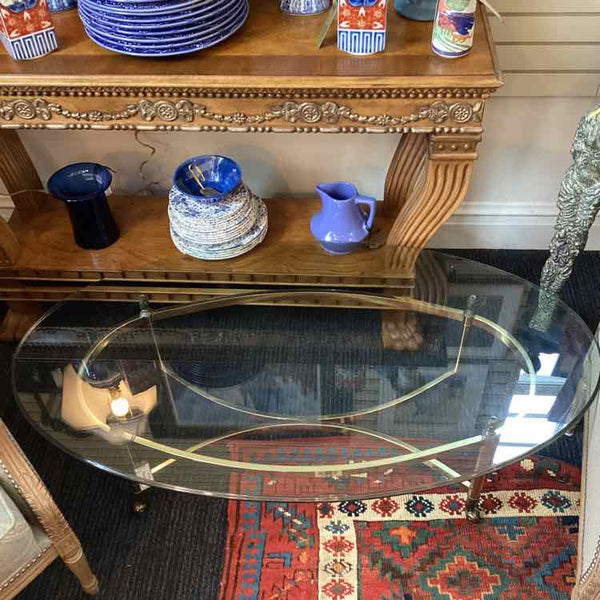 Oval Glass Top Brass Base Table
