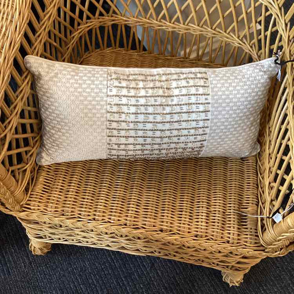 White Pillow with Gray & White Beading