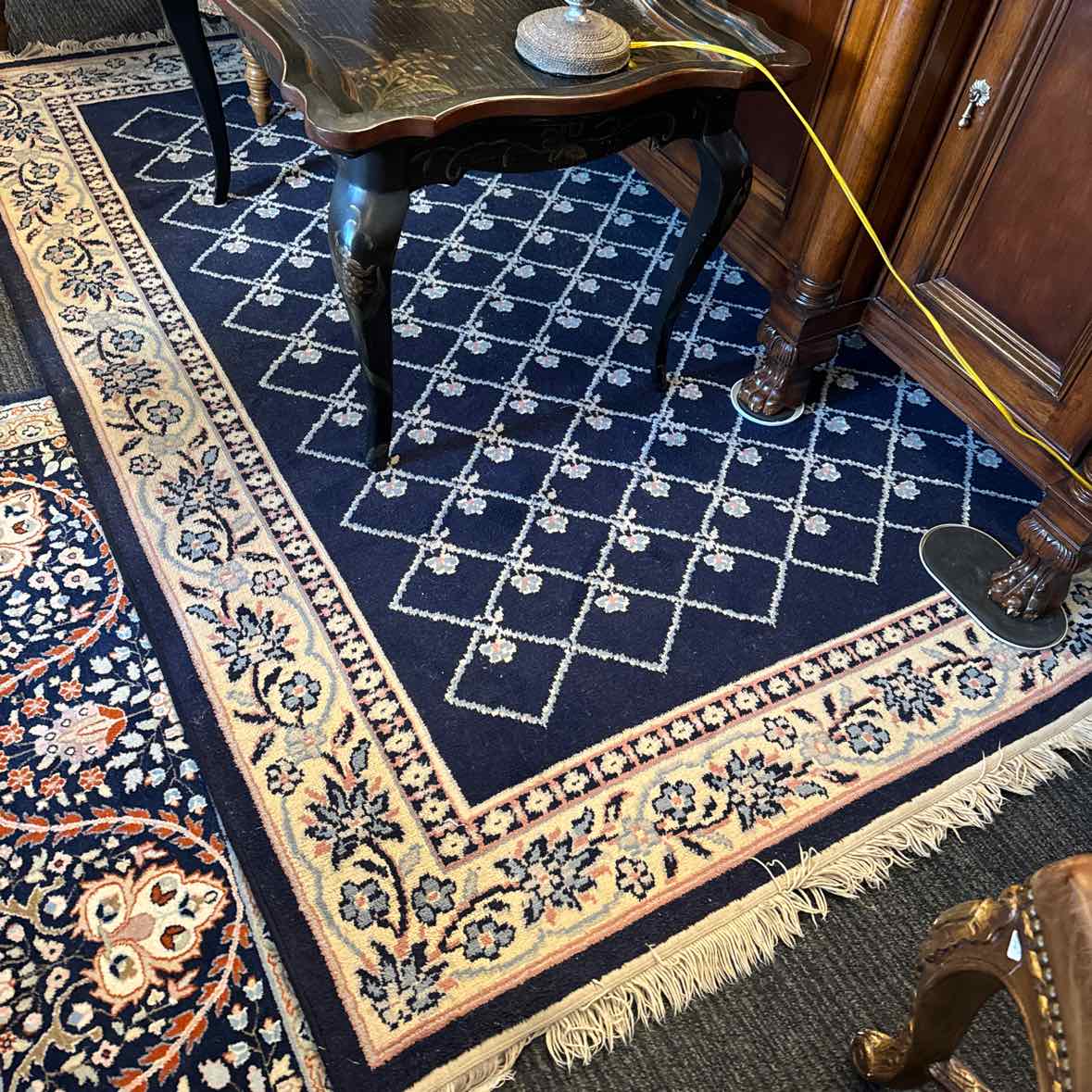 Wool Navy and Beige Trellis Rug