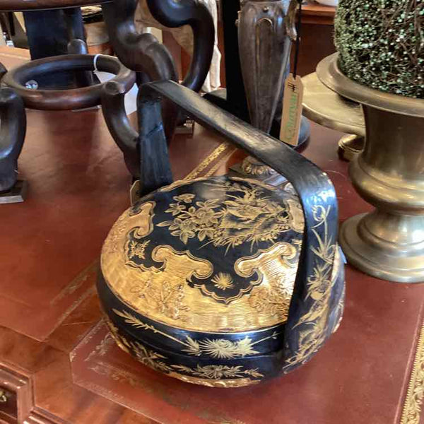 Gold & Black Lacquered Basket with Handle