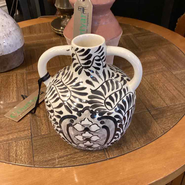 White And Black Handled Vase