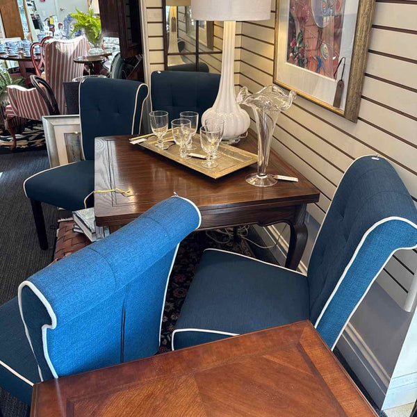 Set of 4 Navy/White Upholstered Side Chairs