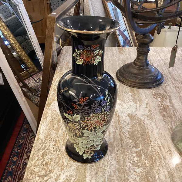 Black Ceramic Asian Vase