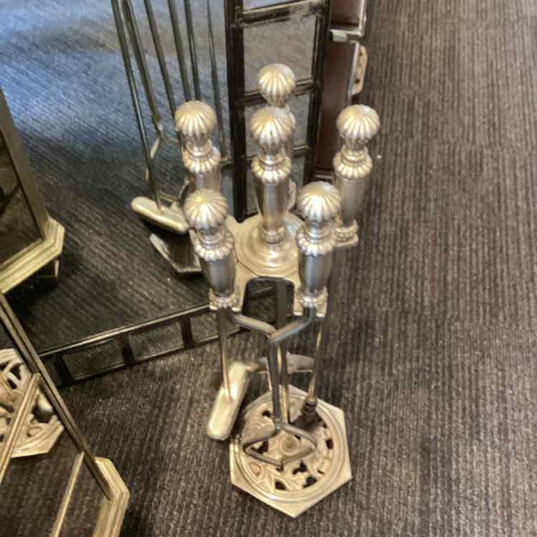 5 Piece Silver Metal Fireplace Tools