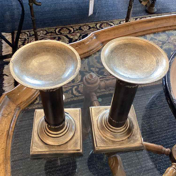 Pair Of Metal Pillar Candleholders