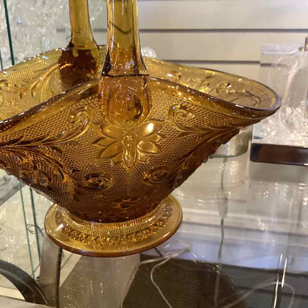 Vintage Amber Sandwich Glass Basket