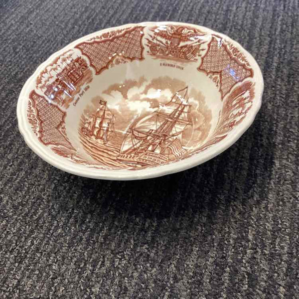 Brown Transferware Bowl with Sailing Ship