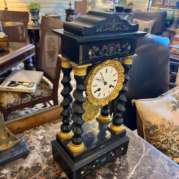 Antique Napoleon Wood Column Clock