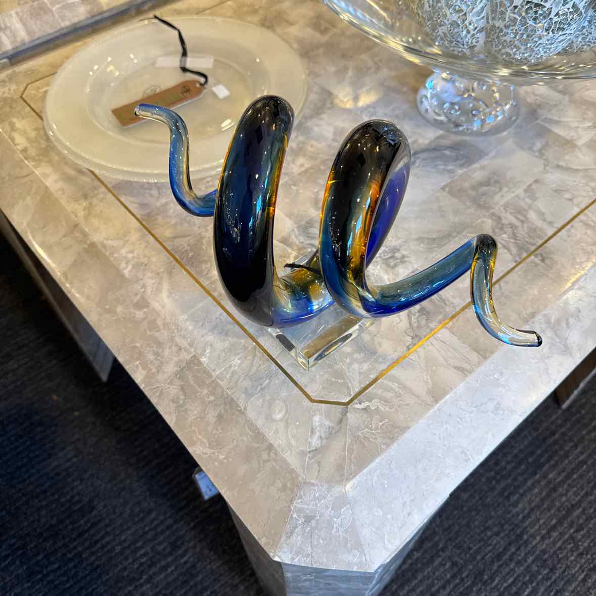 Murano Blue Glass Twist Sculpture