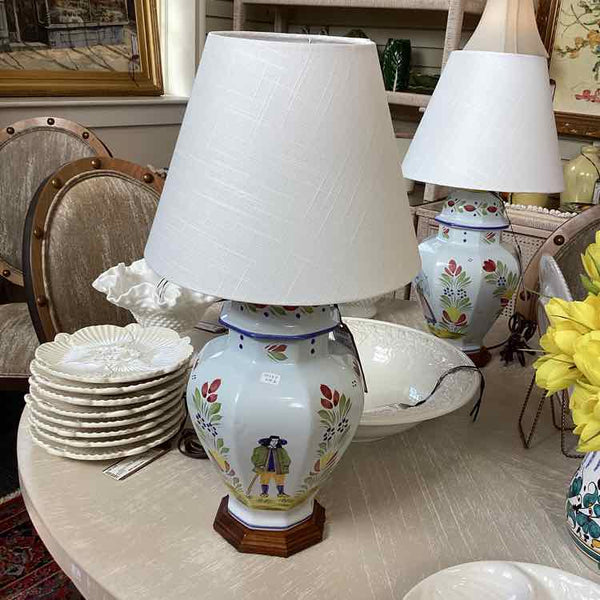 Quimper Pottery Lamp with Briton Man and Shade