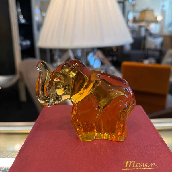 Signed Moser Amber Elephant in Box