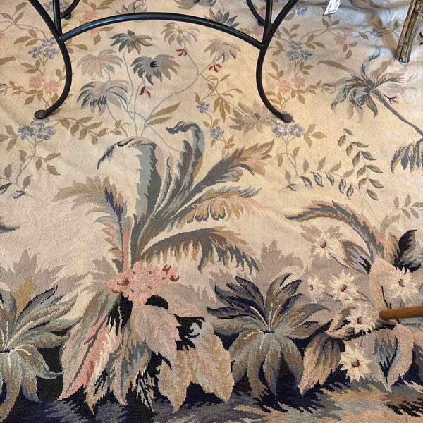 Needlepoint Green/Peach Floral Rug "AS IS"