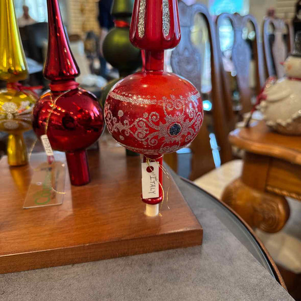 Red Glitter White Plastic Tree Topper