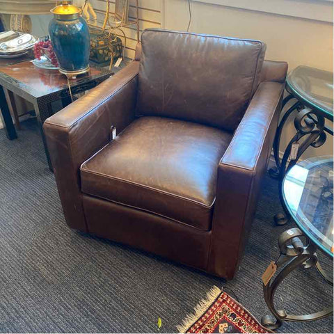 Crate & Barrel Brown Leather Swivel Chair