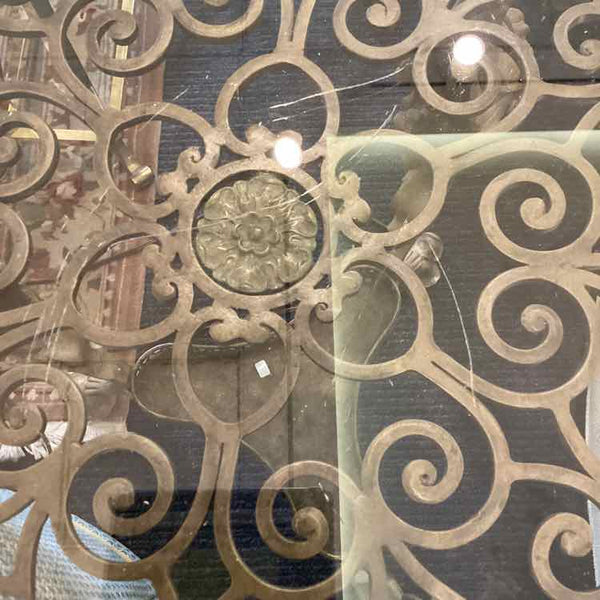 "As Is" Round Accent Glass Top Table with Scrollwork