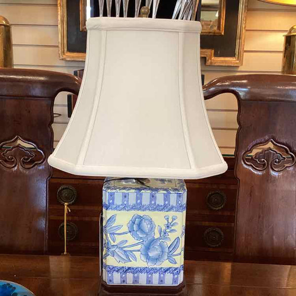 Blue/Yellow Ceramic Lamp w/White Shade