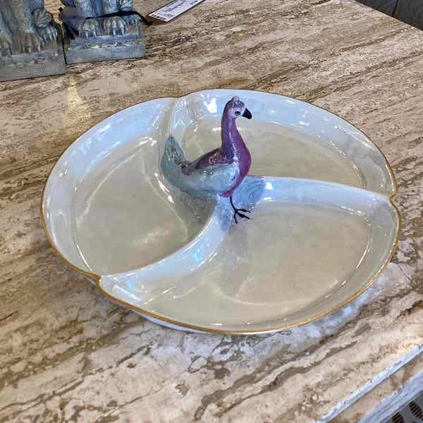 Handpainted Three Section Bowl with Bird