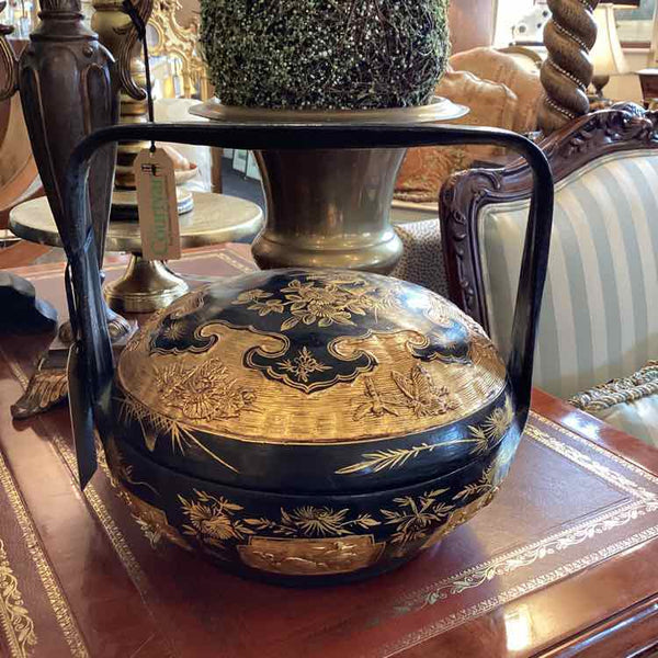 Gold & Black Lacquered Basket with Handle