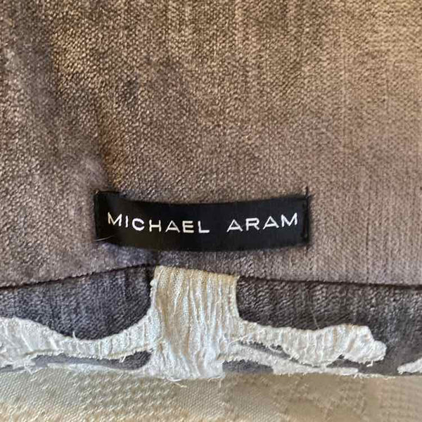 Grey Velvet & White Coral Applique Pillow