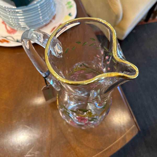 Floral Gold Rimmed Pitcher - Hand Painted