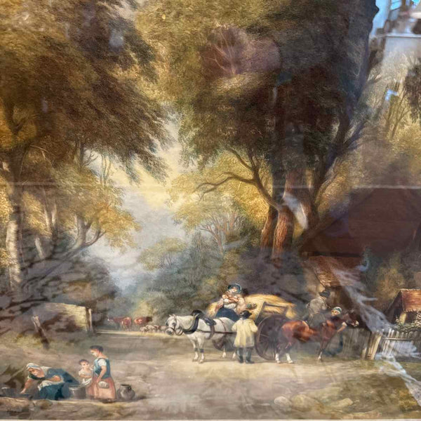 29" x 35" Village Scene Lithograph