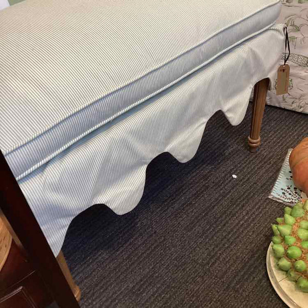 Green Striped Ottoman With Scalloped Skirt