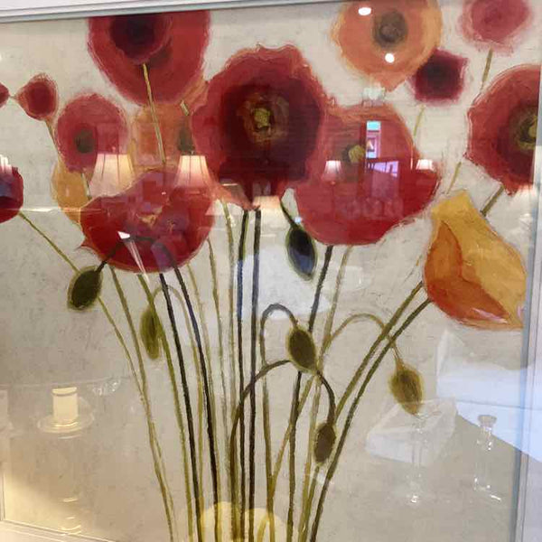 Large Poppy Print in Silver Wooden Frame