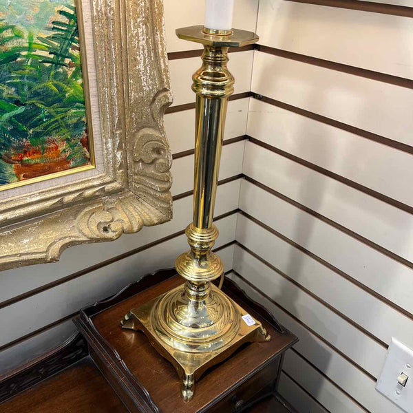 Brass Candlestick Lamp w/Green Shade