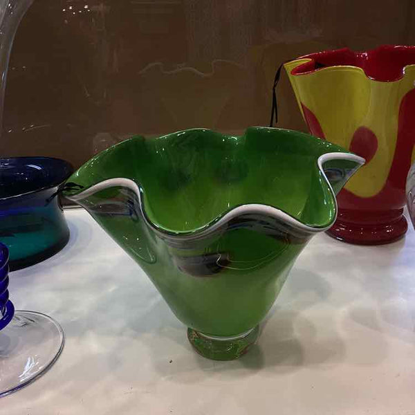 Mid Century Green And White Vase