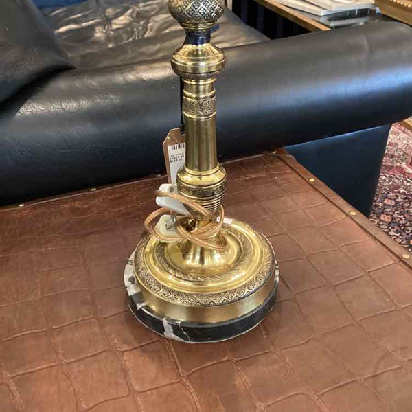 Brass with Marble Base Lamp with Handcrafted Glass Shade
