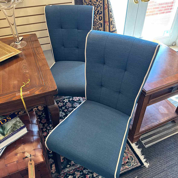 Set of 4 Navy/White Upholstered Side Chairs