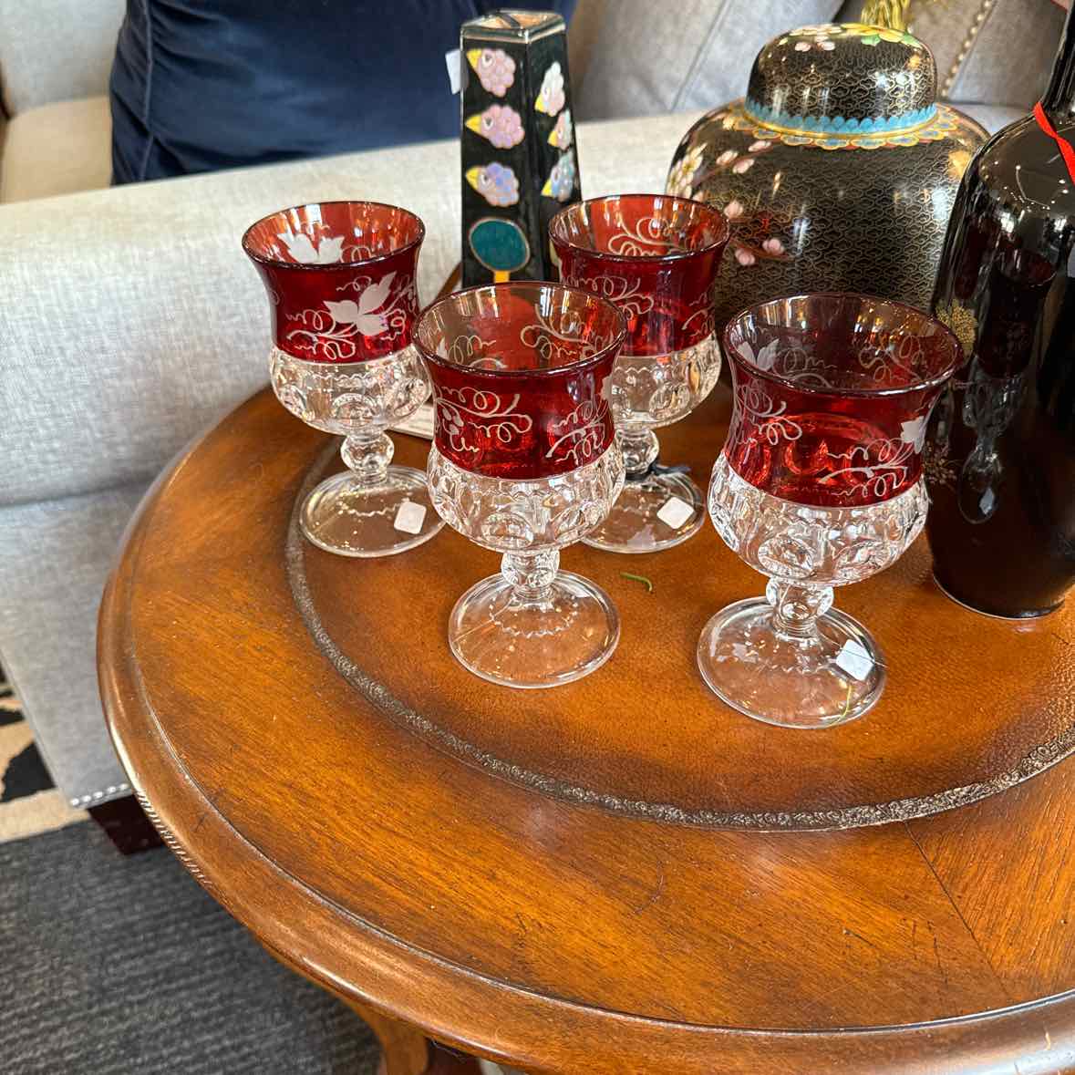 Four Etched Ruby Glasses