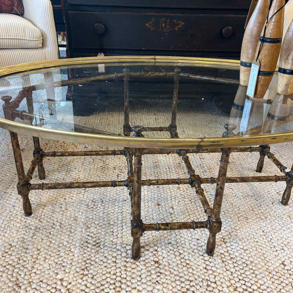 Octagonal Oval Glass and Bamboo Coffee Table