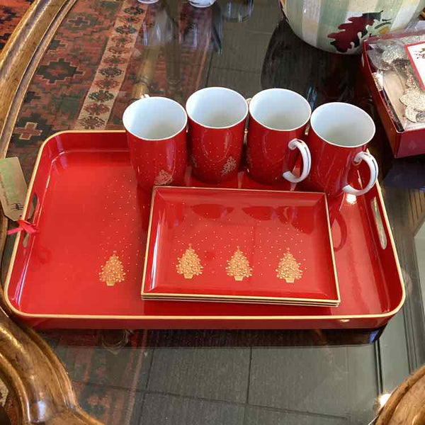 Otagiri Lacqueware Christmas Trays & Mugs Set