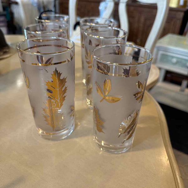 Six MCM Gold Leaf Glasses