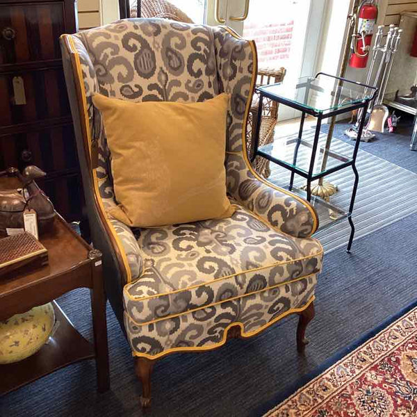 Ikat With Yellow Welt Wing Chair