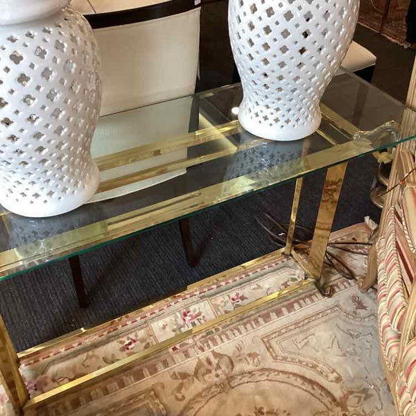 Hollywood Regency Brass Console Table With Glass Top