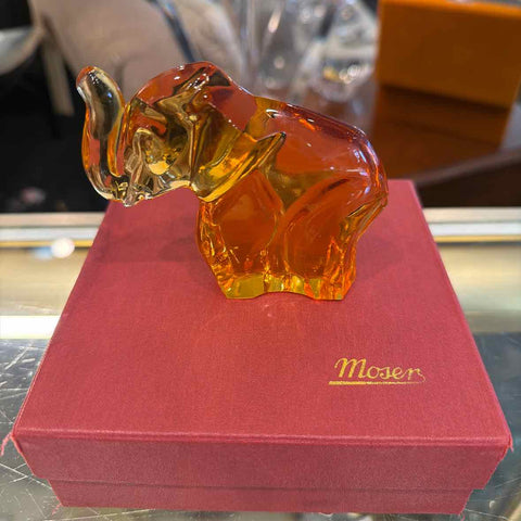 Signed Moser Amber Elephant in Box