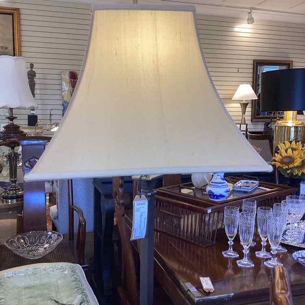 60" Black Iron Floor Lamp w/Gold Silk Shade